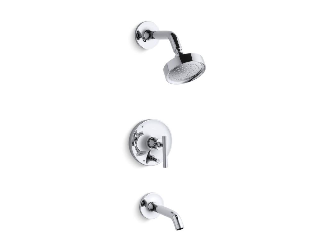 Kohler Purist Rite-Temp bath and shower trim kit with push-button diverter and lever handle, 2.5 gpm - Polished Chrome by Kohler