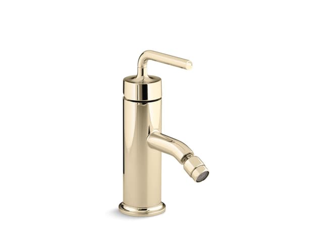 Kohler Purist Horizontal swivel spray aerator bidet faucet with straight lever handle - Vibrant French Gold