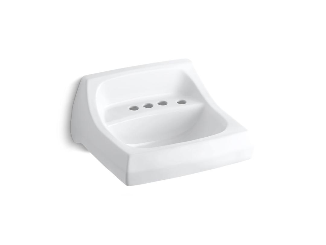 Kohler KingstonE 21-1/4'' x 18-1/8'' wall-mount/concealed arm carrier bathroom sink with 4'' centerset faucet holes and right-hand soap dispenser hole - White by Kohler