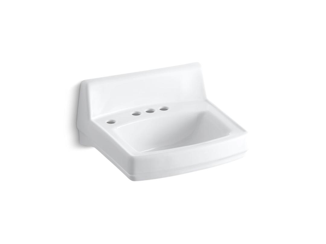 Kohler GreenwichE 20-3/4'' x 18-1/4'' wall-mount/concealed arm carrier bathroom sink with 4'' centerset faucet holes, no overflow and left-hand soap dispenser hole - White by Kohler