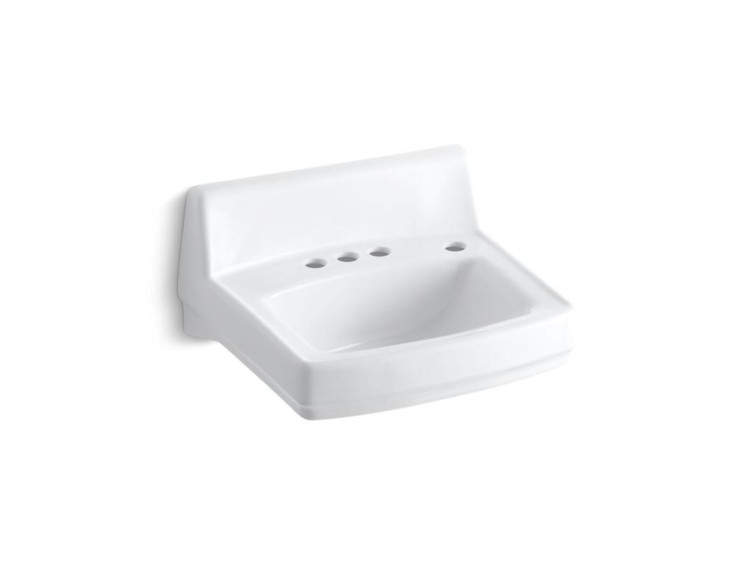 Kohler GreenwichE 20-3/4'' x 18-1/4'' wall-mount/concealed arm carrier bathroom sink with 4'' centerset faucet holes, no overflow and right-hand soap dispenser hole - White by Kohler