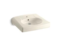 BrenhamE Wall-mount or concealed carrier arm mount commercial bathroom sink with single faucet hole - Biscuit - image 3