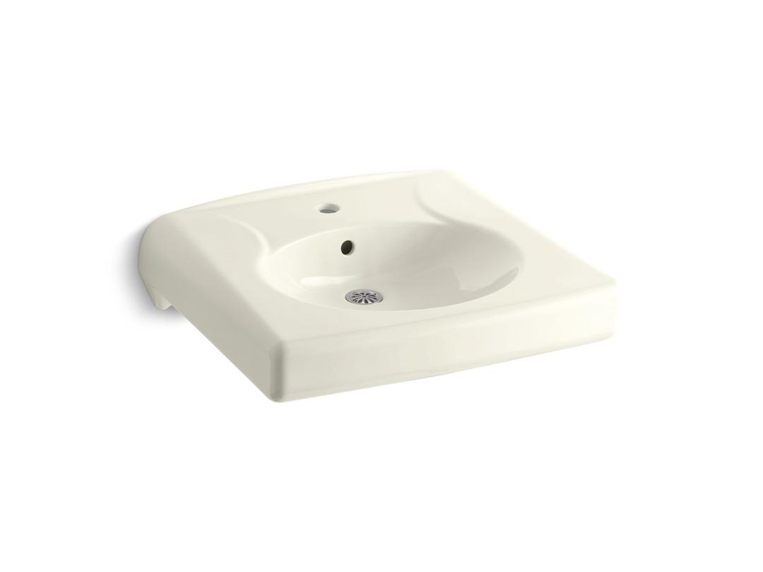 BrenhamE Wall-mount or concealed carrier arm mount commercial bathroom sink with single faucet hole - Biscuit by Kohler
