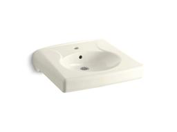 BrenhamE Wall-mount or concealed carrier arm mount commercial bathroom sink with single faucet hole - Biscuit - image 1