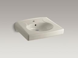 BrenhamE Wall-mount or concealed carrier arm mount commercial bathroom sink with single faucet hole - Biscuit - image 4