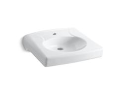 BrenhamE Wall-mount or concealed carrier arm mount commercial bathroom sink with single faucet hole and no overflow - White - image 1