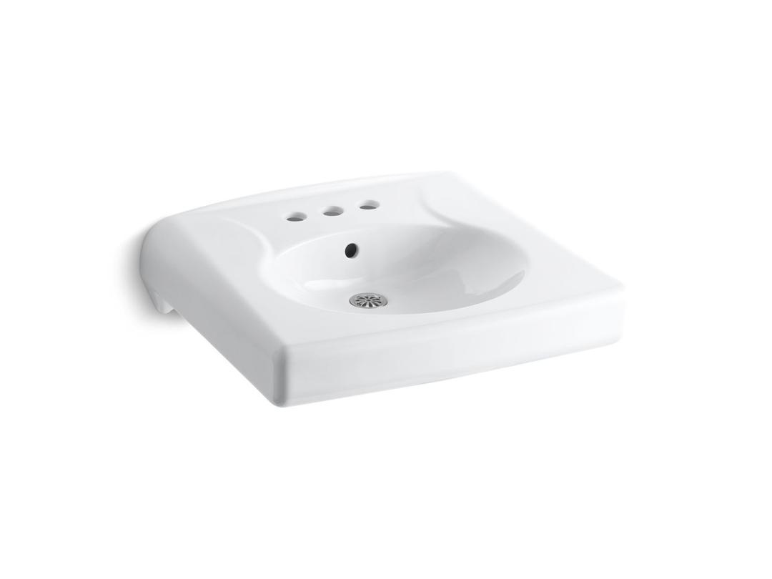 BrenhamE Wall-mount or concealed carrier arm mount commercial bathroom sink with 4'' centerset faucet holes - White by Kohler