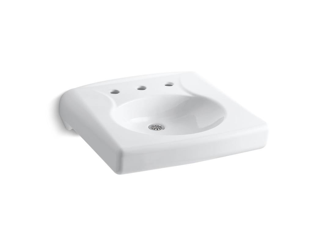 BrenhamE Wall-mount or concealed carrier arm mount commercial bathroom sink with widespread faucet holes and no overflow - White by Kohler