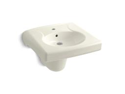 BrenhamE Wall-mount or concealed carrier arm mount commercial bathroom sink and shroud with single faucet hole - Biscuit - image 1
