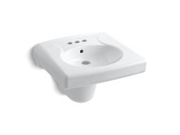 BrenhamE Wall-mount or concealed carrier arm mount commercial bathroom sink with 4'' centerset faucet holes and shroud - White - image 1
