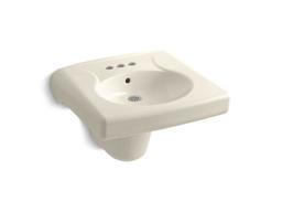 BrenhamE Wall-mount or concealed carrier arm mount commercial bathroom sink with 4'' centerset faucet holes and shroud - White - image 2