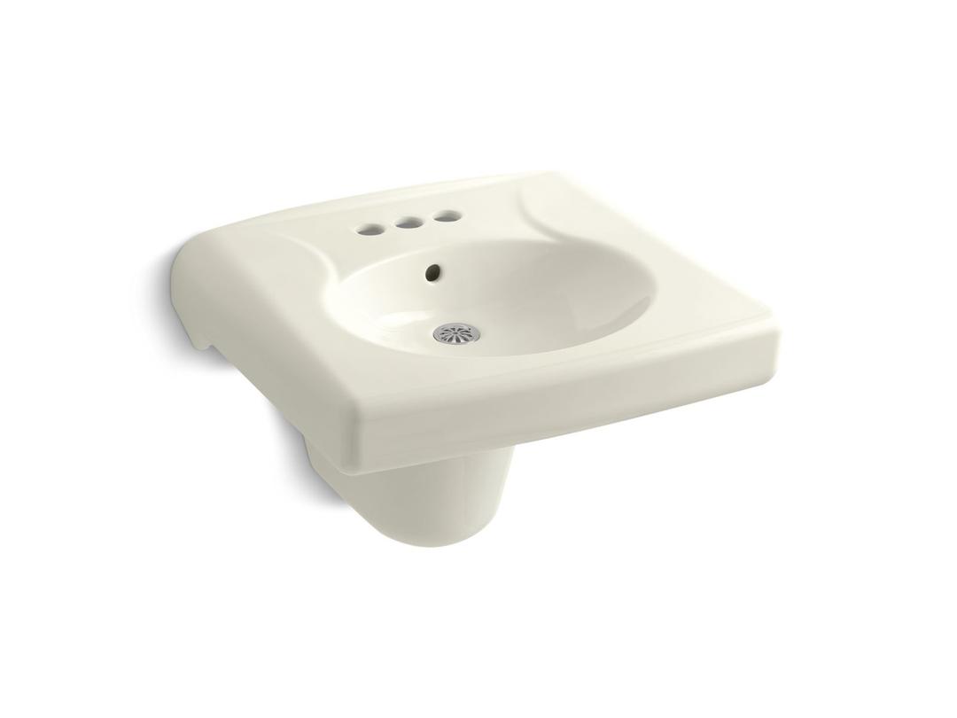 BrenhamE Wall-mount or concealed carrier arm mount commercial bathroom sink with 4'' centerset faucet holes and shroud - Biscuit by Kohler