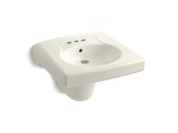 BrenhamE Wall-mount or concealed carrier arm mount commercial bathroom sink with 4'' centerset faucet holes and shroud - White - image 3