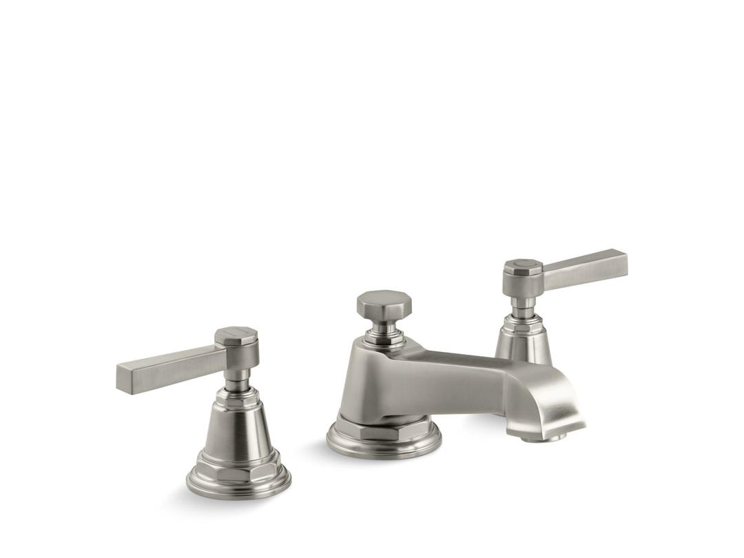 Kohler Pinstripe Widespread bathroom sink faucet with Lever handles, 1.2 gpm - Vibrant Brushed Nickel by Kohler