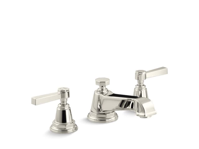 Kohler Pinstripe Widespread bathroom sink faucet with Lever handles, 1.2 gpm - Vibrant Polished Nickel