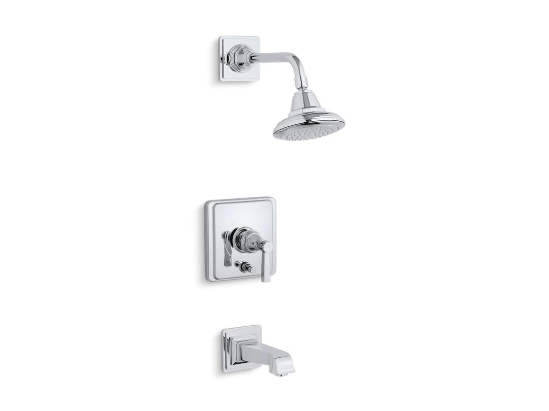 Kohler Pinstripe Pure Rite-Temp bath and shower trim kit with push-button diverter and lever handle, 2.5 gpm - Polished Chrome by Kohler