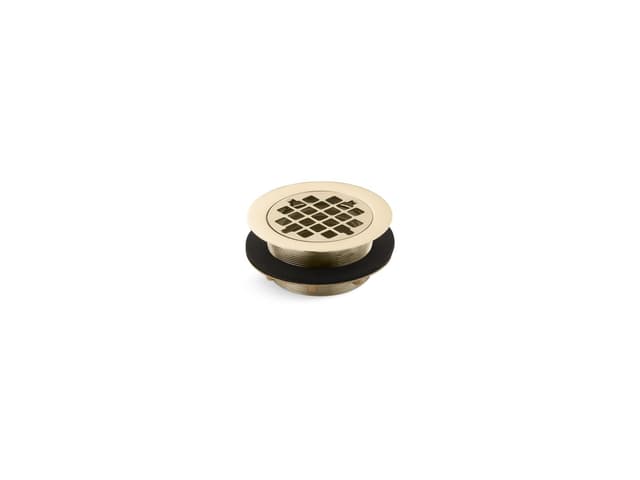 Kohler Round shower drain for use with plastic pipe, gasket included - Vibrant French Gold