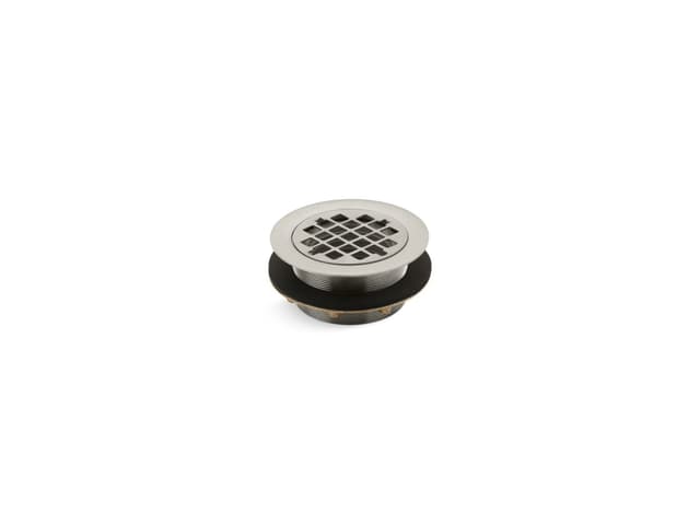 Kohler Round shower drain for use with plastic pipe, gasket included - Vibrant Brushed Nickel