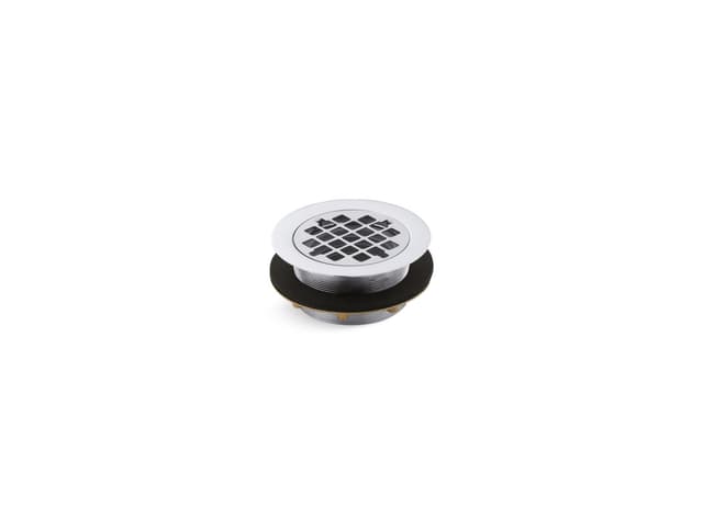 Kohler Round shower drain for use with plastic pipe, gasket included - Polished Chrome