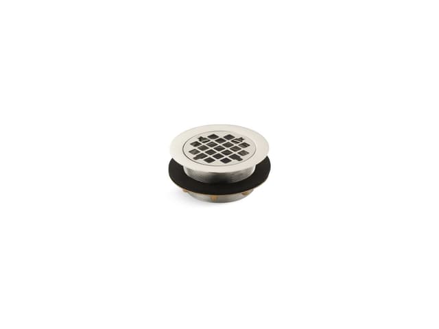Kohler Round shower drain for use with plastic pipe, gasket included - Vibrant Polished Nickel