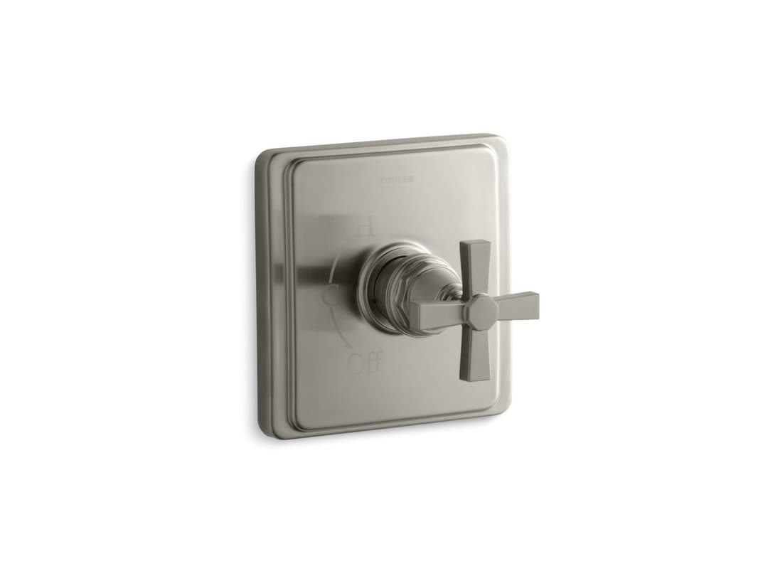 Kohler Pinstripe Pure Rite-Temp valve trim with cross handle - Vibrant Brushed Nickel by Kohler