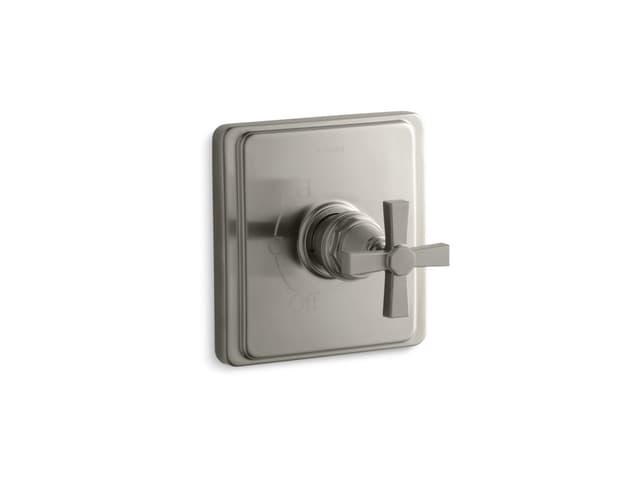 Kohler Pinstripe Pure Rite-Temp valve trim with cross handle - Vibrant Brushed Nickel