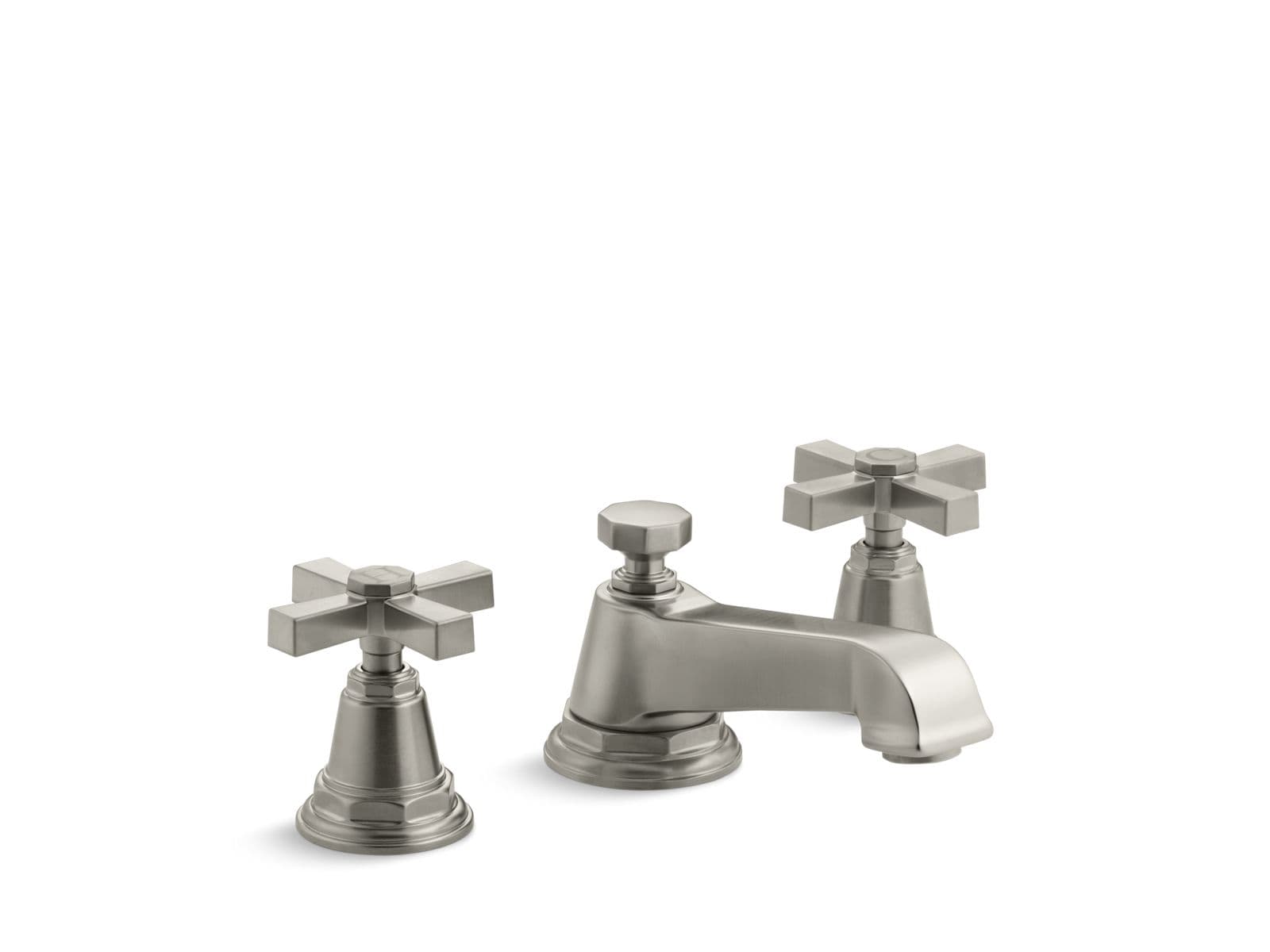 Kohler Pinstripe Pure Widespread bathroom sink faucet with Cross handles, 1.2 gpm - Vibrant Brushed Nickel by Kohler