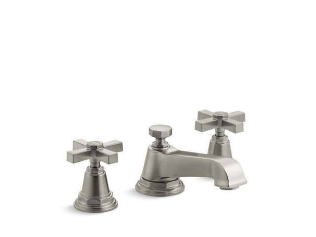 Kohler Pinstripe Pure Widespread bathroom sink faucet with Cross handles, 1.2 gpm - Vibrant Brushed Nickel