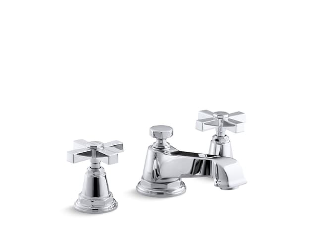 Kohler Pinstripe Pure Widespread bathroom sink faucet with Cross handles, 1.2 gpm - Polished Chrome