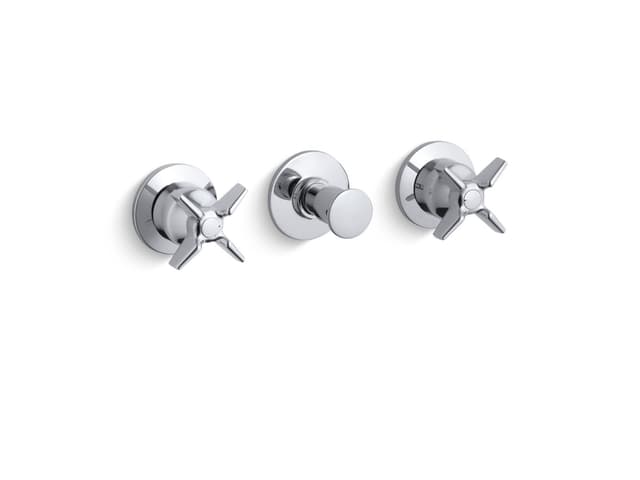 Kohler Triton Wall-mount valve trim with push button diverter and cross handles, requires valve - Polished Chrome