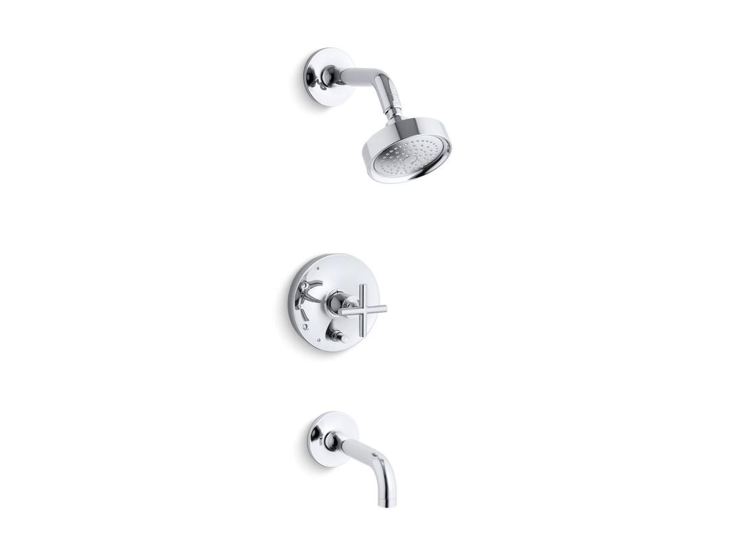Kohler Purist Rite-Temp bath and shower trim kit with push-button diverter and cross handle, 2.5 gpm - Polished Chrome by Kohler