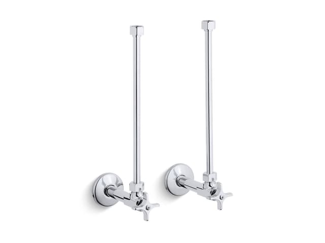 Kohler Pair 1/2'' NPT angle supplies with stop, cross handle and annealed vertical tube - Polished Chrome