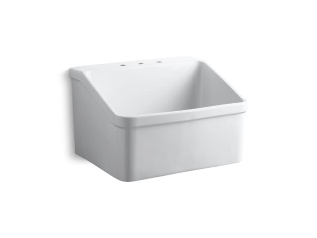 Kohler HollisterE 28'' x 22'' bracket-mount utility sink with 8'' widespread faucet holes - White