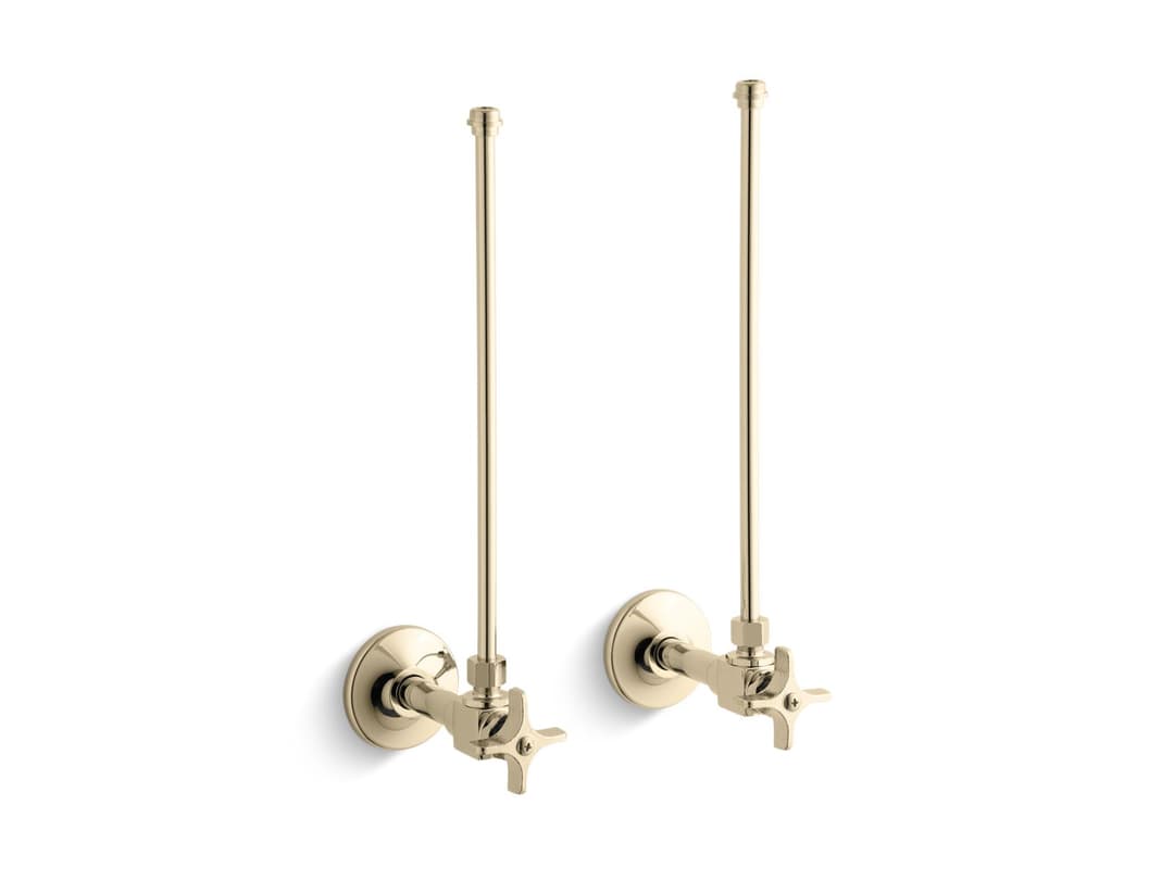 Kohler Pair 3/8'' NPT angle supplies with stop, cross handle and annealed vertical tube - Vibrant French Gold by Kohler