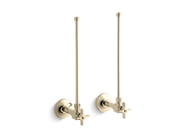 Kohler Pair 3/8'' NPT angle supplies with stop, cross handle and annealed vertical tube - Vibrant French Gold