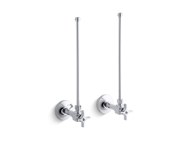Kohler Pair 3/8'' NPT angle supplies with stop, cross handle and annealed vertical tube - Polished Chrome