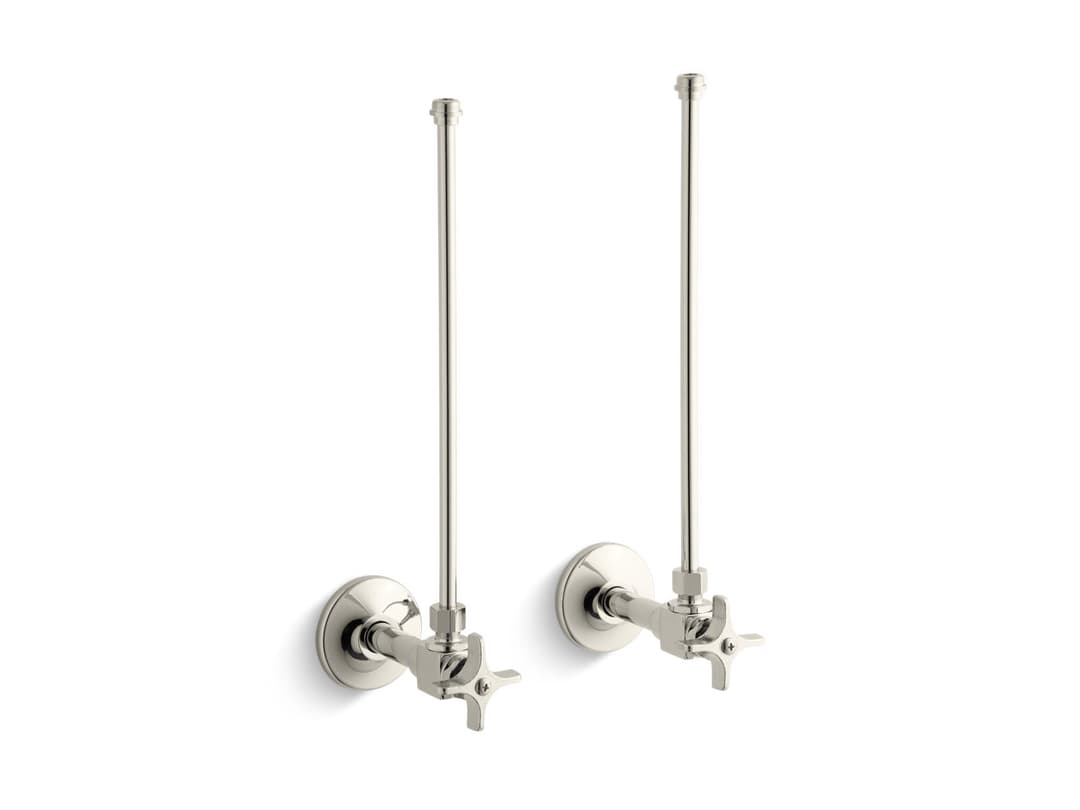 Kohler Pair 3/8'' NPT angle supplies with stop, cross handle and annealed vertical tube - Vibrant Polished Nickel by Kohler