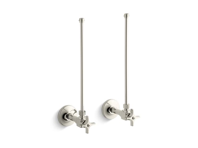 Kohler Pair 3/8'' NPT angle supplies with stop, cross handle and annealed vertical tube - Vibrant Polished Nickel