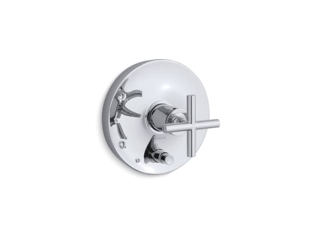 Kohler Purist Rite-Temp valve trim with push-button diverter and cross handle - Polished Chrome
