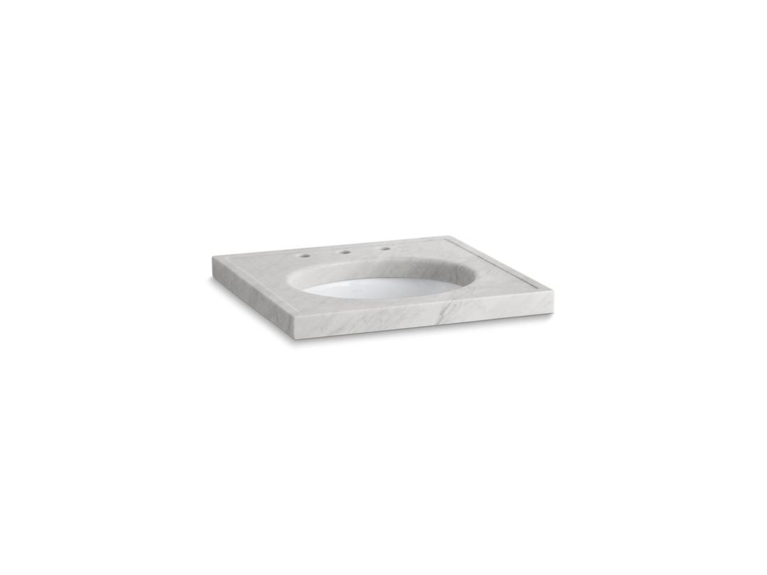 Kohler Kathryn 24'' x 22'' marble console tabletop with 8'' widespread faucet holes and cut for K-2205-G/K-2210-G undermount bathroom sink - White Carrara Marble by Kohler