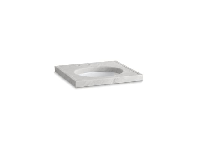 Kohler Kathryn 24'' x 22'' marble console tabletop with 8'' widespread faucet holes and cut for K-2205-G/K-2210-G undermount bathroom sink - White Carrara Marble