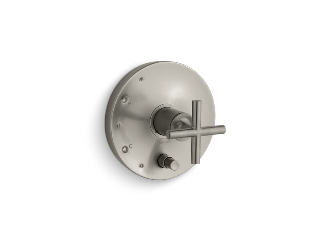 Kohler Purist Rite-Temp valve trim with push-button diverter and cross handle - Vibrant Brushed Nickel by Kohler