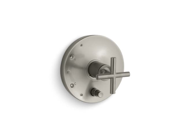 Kohler Purist Rite-Temp valve trim with push-button diverter and cross handle - Vibrant Brushed Nickel