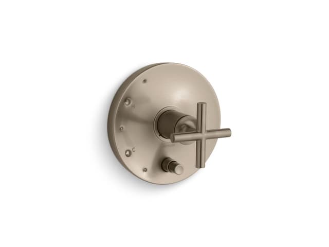 Kohler Purist Rite-Temp valve trim with push-button diverter and cross handle - Vibrant Brushed Bronze