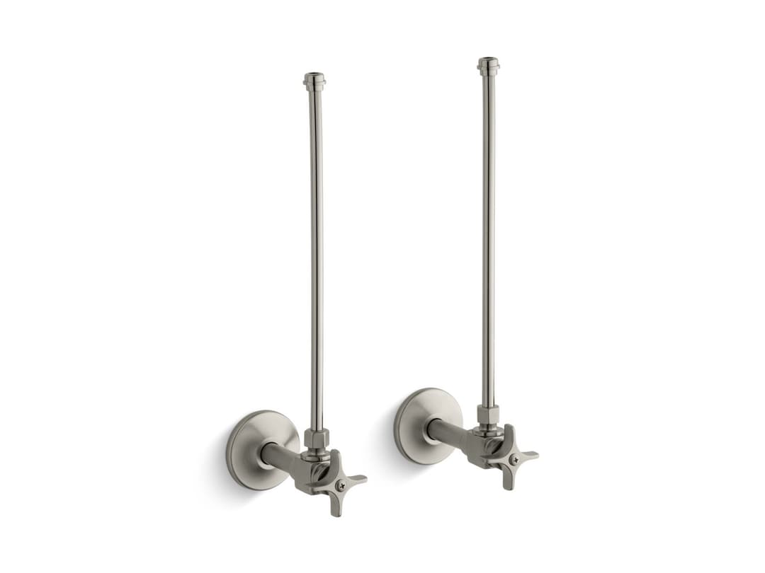 Kohler Pair 3/8'' NPT angle supplies with stop, cross handle and annealed vertical tube - Vibrant Brushed Nickel by Kohler