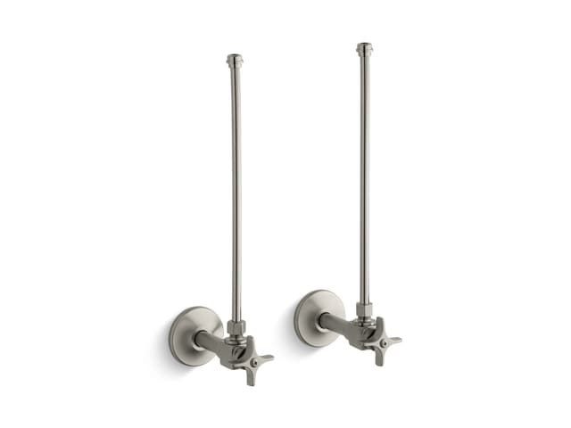 Kohler Pair 3/8'' NPT angle supplies with stop, cross handle and annealed vertical tube - Vibrant Brushed Nickel