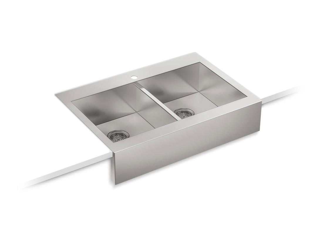 Kohler VaultE 35-3/4'' x 24-5/16'' x 9-5/16'' top-mount double-equal stainless steel farmhouse kitchen sink for 36'' cabinet - Not Applicable by Kohler