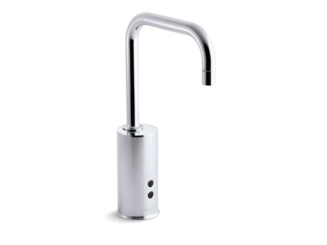 Kohler Gooseneck Centerset commercial lavatory faucet with 1.5 gpm spray, flexible connections and 5'' lever handle, drain not included and lift-rod hole - Polished Chrome