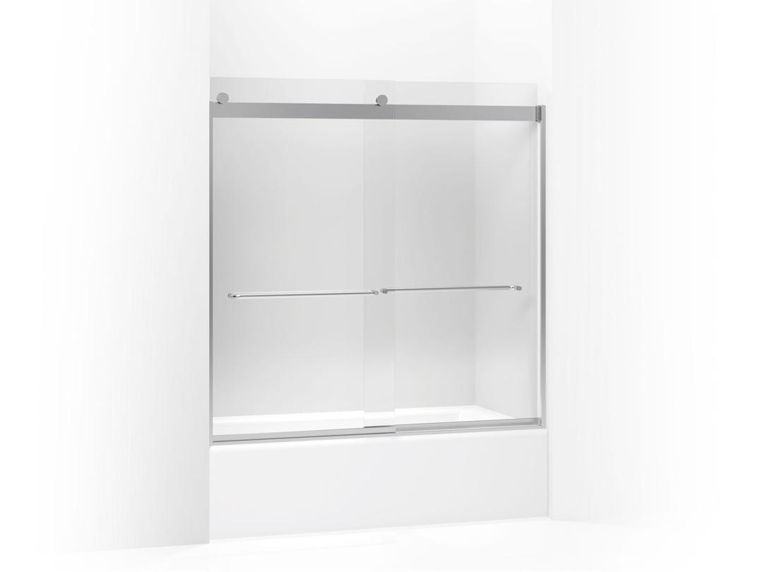 Kohler Levity Sliding bath door, 59-3/4'' H x 56-5/8 - 59-5/8'' W, with 1/4'' thick Crystal Clear glass - Bright Silver by Kohler