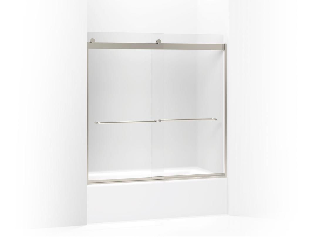 Kohler Levity Sliding bath door, 59-3/4'' H x 56-5/8 - 59-5/8'' W, with 1/4'' thick Frosted glass - Matte Nickel by Kohler